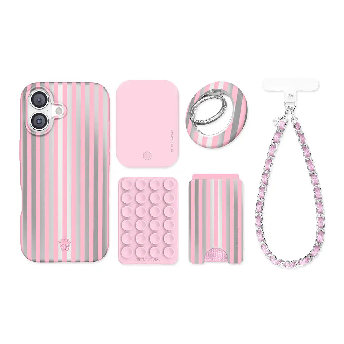 Pink Chrome Stripes iPhone Bundle Set
